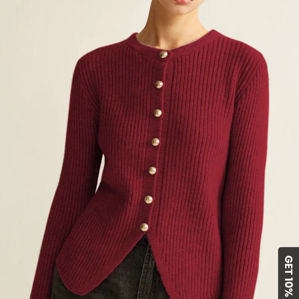 Women's Burgundy Button Down Split Cardigan with Gold Buttons